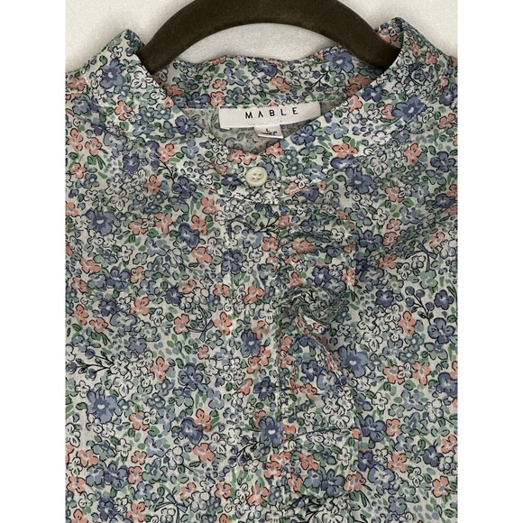 MABLE women size L floral ruffled button down long sleeve peasant‎ prairie top - Picture 3 of 9